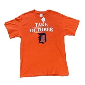 DETROIT TIGERS *NWT* Take October Orange Navy Blue Graphic T-Shirt | Men's M